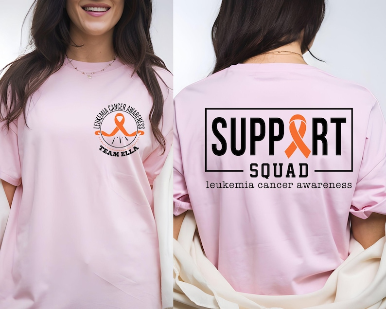 Camiseta de concienciación sobre la leucemia: Equipo de apoyo contra el cáncer con lazo naranja imagen 9