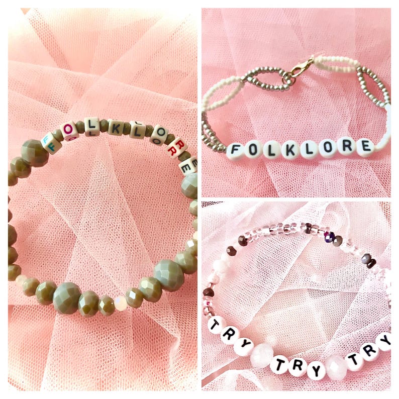 Capture the ethereal beauty of Taylor Swift’s *folklore* with this grey and white beaded bracelet, inspired by the album’s soft, indie vibe. A perfect tribute to the storytelling and introspection of folklore this bracelet is a must-have for Swifties