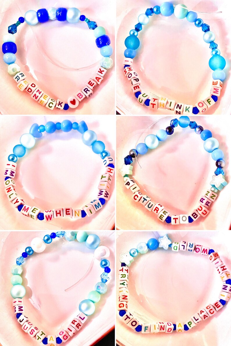 Celebrate with this bracelet stack featuring "Tim McGraw," "Oh My My My," "Invisible," "Old Pickup Truck," "Taylor Swift," "Debut," and "Our Song." A perfect tribute to the album's nostalgic charm and storytelling, this stack is for any Swiftie.