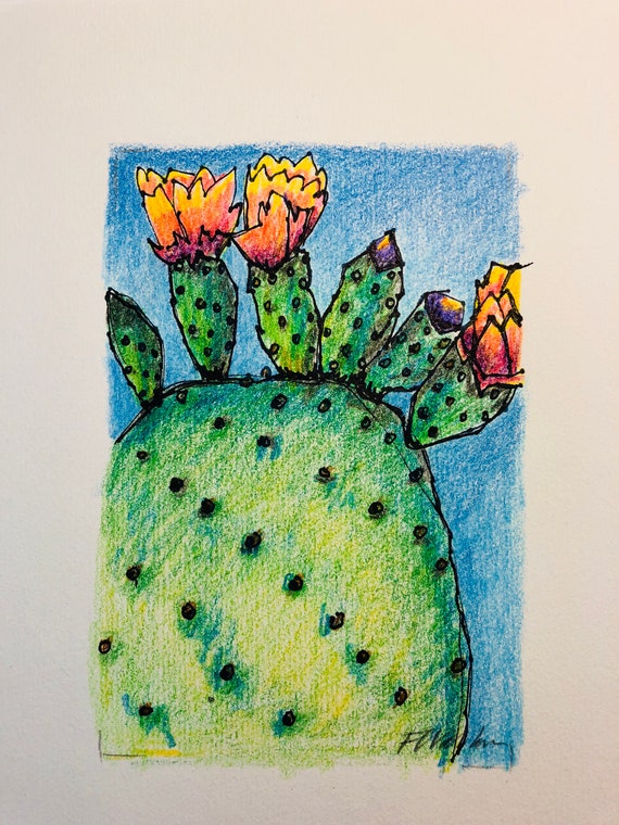 Kaktus mit orangen Blten - Etsy.de