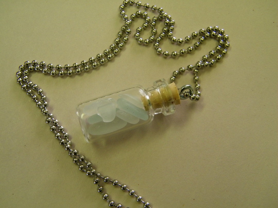 Clear Sea Glass in a Bottle Necklace - Etsy