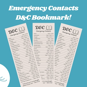 Doctrine & Covenants Emergency Contacts Bookmark | Printable Digital Download | Verses for Peace and Comfort | Sunday School, Primary, LDS