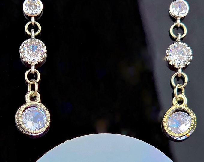 Cubic Zirconium Dangly Stud Earrings