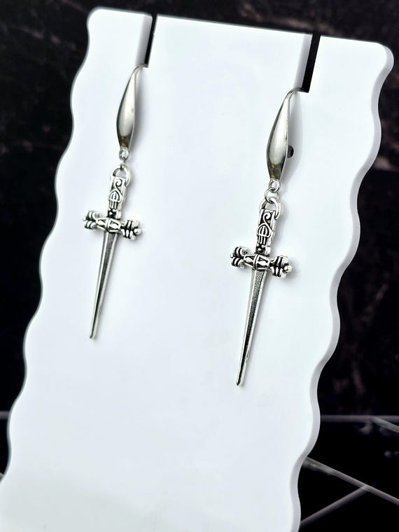 Silver Dangly Dagger Earrings
