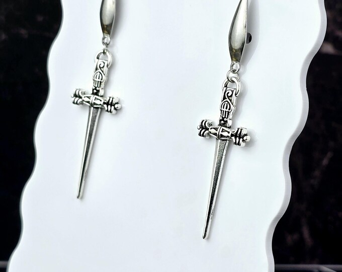 Silver Dangly Dagger Earrings