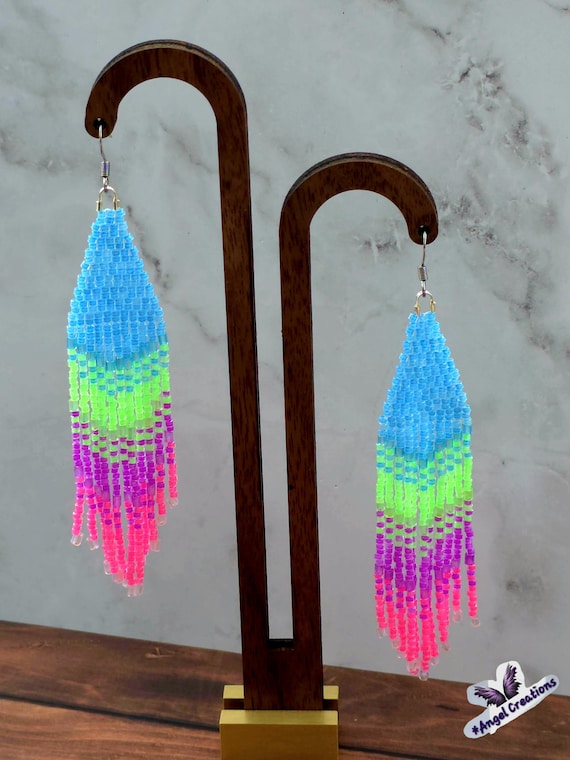 Handmade Miyuki Seed-Bead Fringe Dangling Earrings
