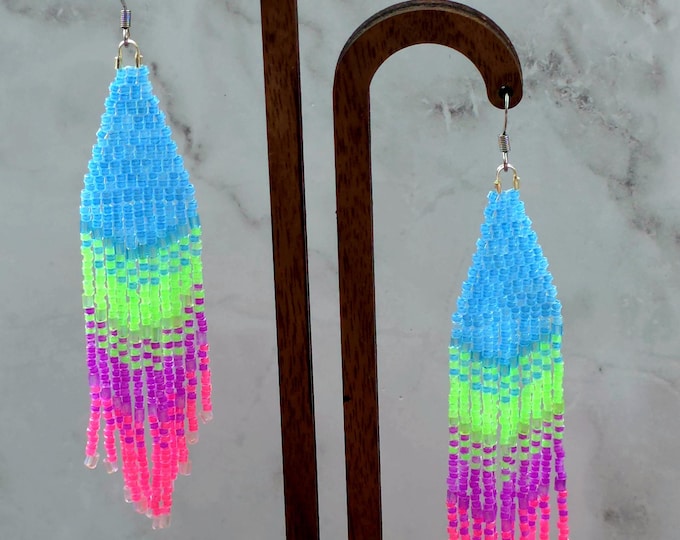 Handmade Miyuki Seed-Bead Fringe Dangling Earrings