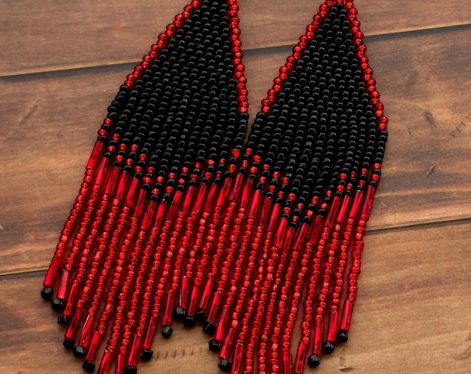 Sleek Black & Red Fringe Dangly Earrings