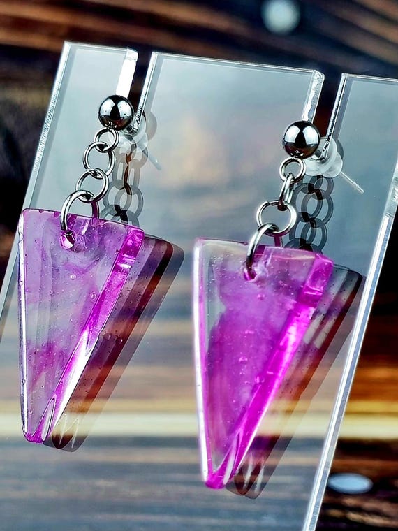 Stainless Steel Ball Post Upside Triangle Dangle Earrings