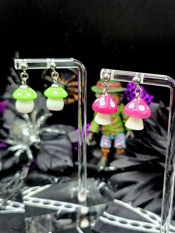 Fun Mushroom Ball Post Dangly Earrings