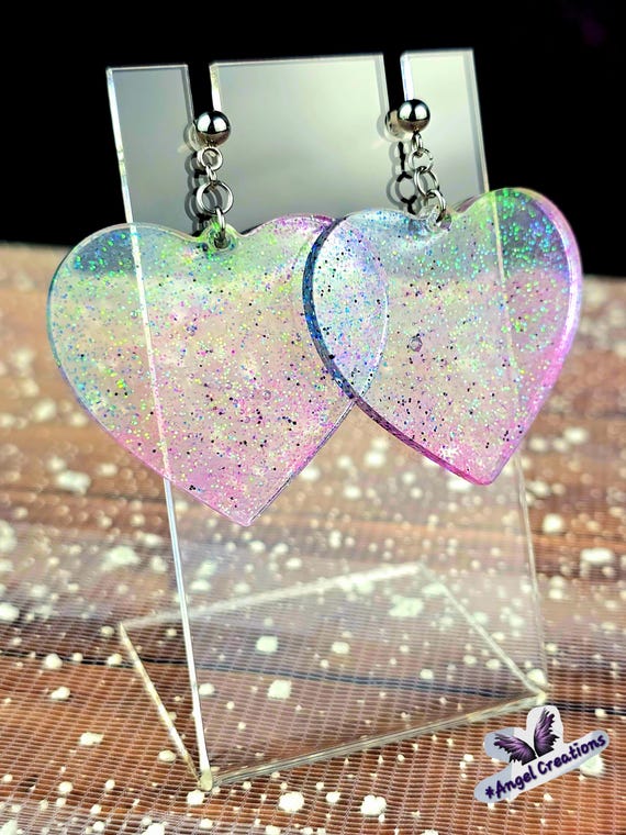Glittery Heart Shaped Dangly Earrings