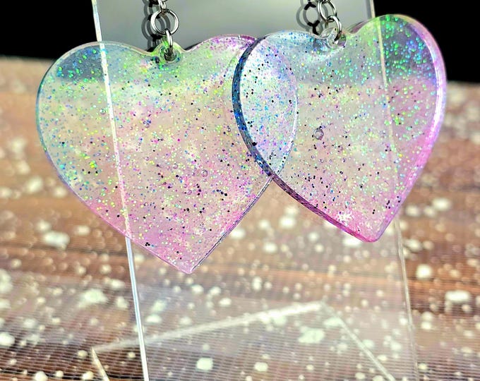 Glittery Heart Shaped Dangly Earrings