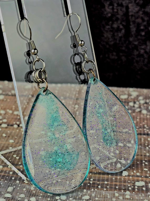 Green & Clear Dangly Resin Stainless Steel Hook Style Earring Hooks
