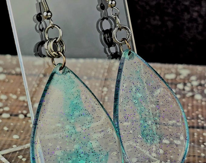 Green & Clear Dangly Resin Stainless Steel Hook Style Earring Hooks