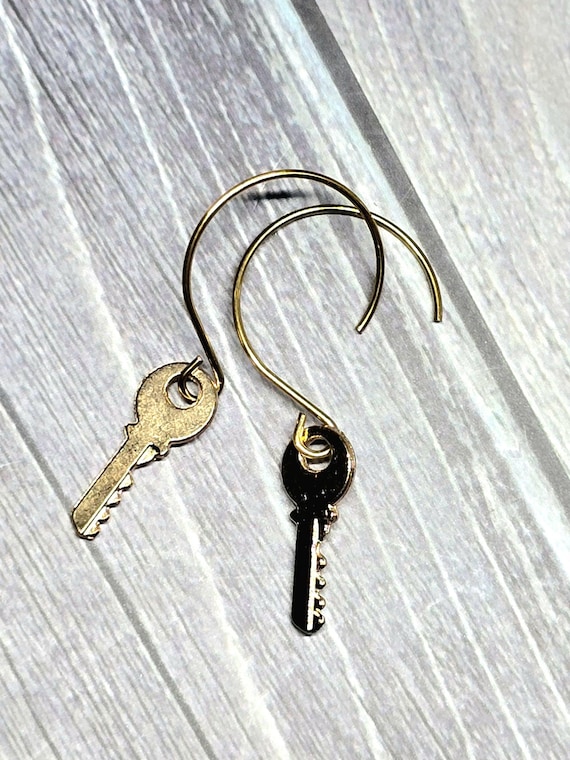 Gold Dangly Key Hoop Earrings