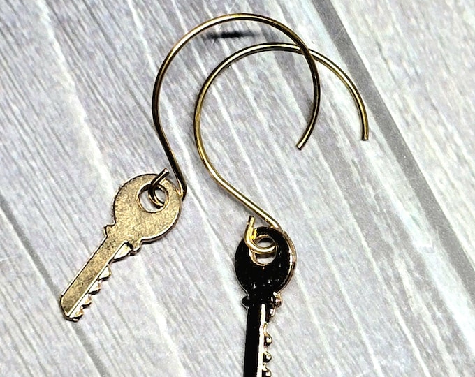 Gold Dangly Key Hoop Earrings