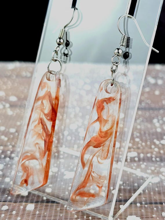 Orange & Clear Swirl Resin Stainless Steel Hook Style Earrings