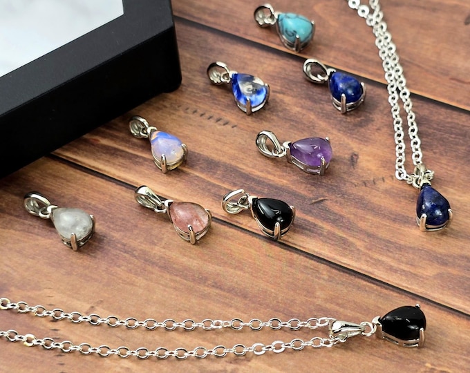 Sterling Silver Tear Drop Crystal Necklace