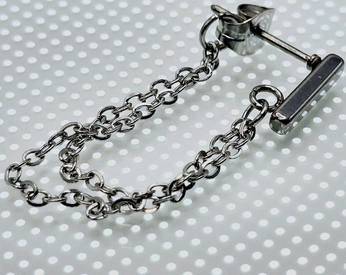 Featured listing image: Silver Stainless Steel Dangly Double Chain Stud Earrings