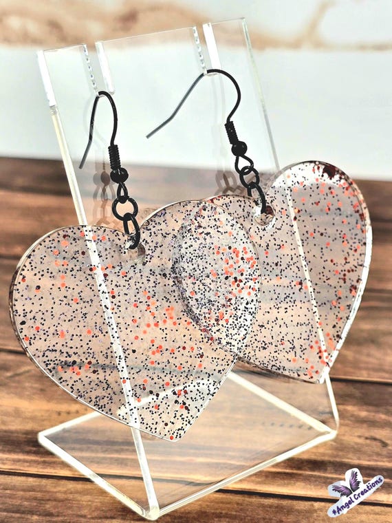 Black Glittery Heart Earrings