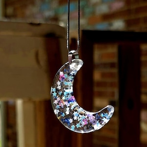 Stars & Moon Pendant Resin Necklace