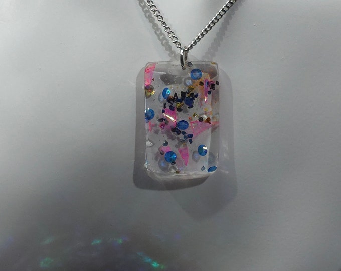 Stainless Steel Snake Chain Necklace with Colorful Glitter Resin Pendant