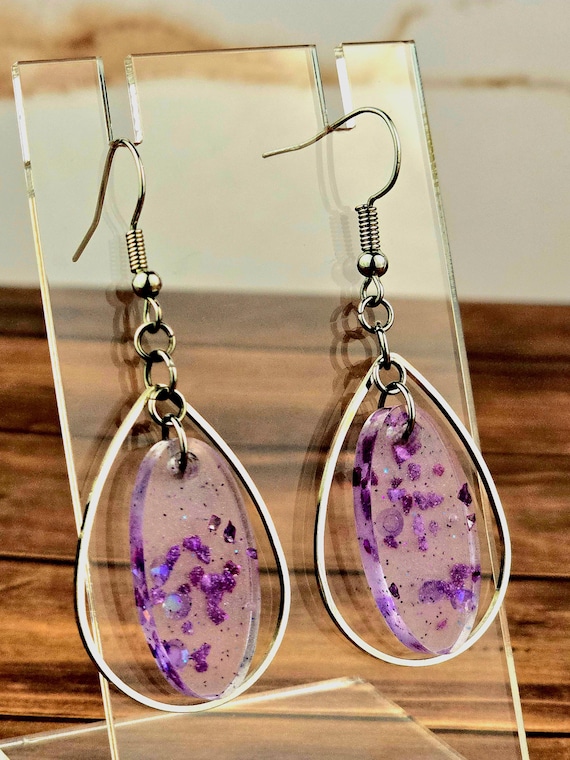Purple Oval Teardrop Hoop Earrings