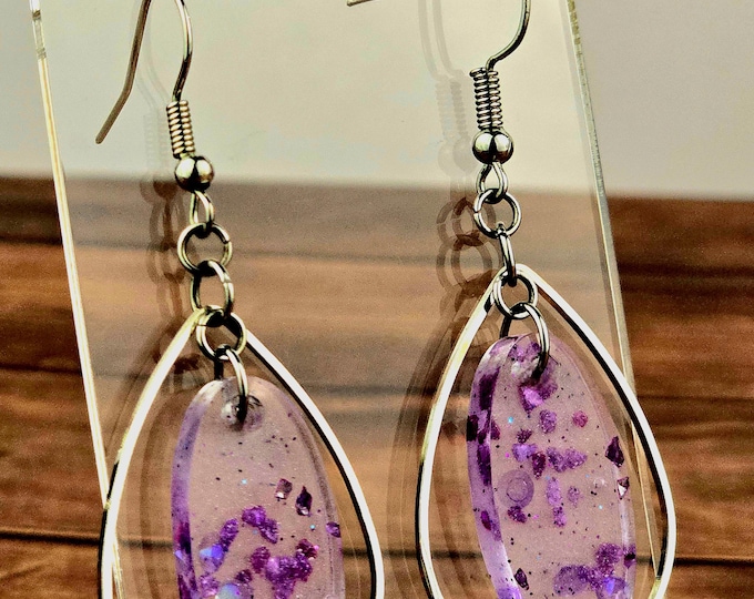 Purple Oval Teardrop Hoop Earrings