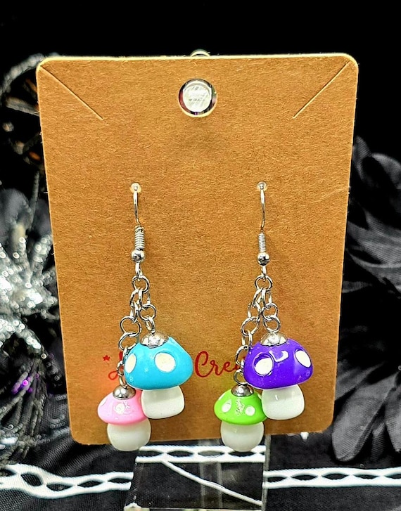 Dangly Multicolor Mushroom Stainless Steel Hook Style Earrings