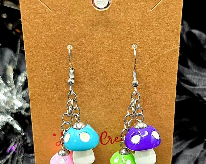 Dangly Multicolor Mushroom Stainless Steel Hook Style Earrings