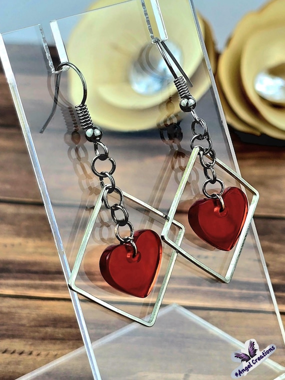 Dangly Red Heart Earrings