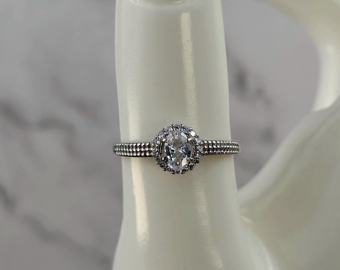 Sterling Silver Ring With Clear Oval Cubic Zirconium Gemstone