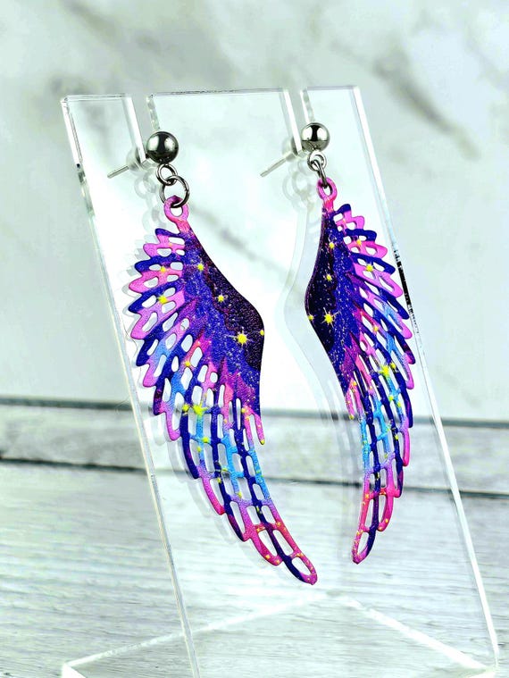 Tye-Dye Dangly Ball Post Angel Wing Earrings