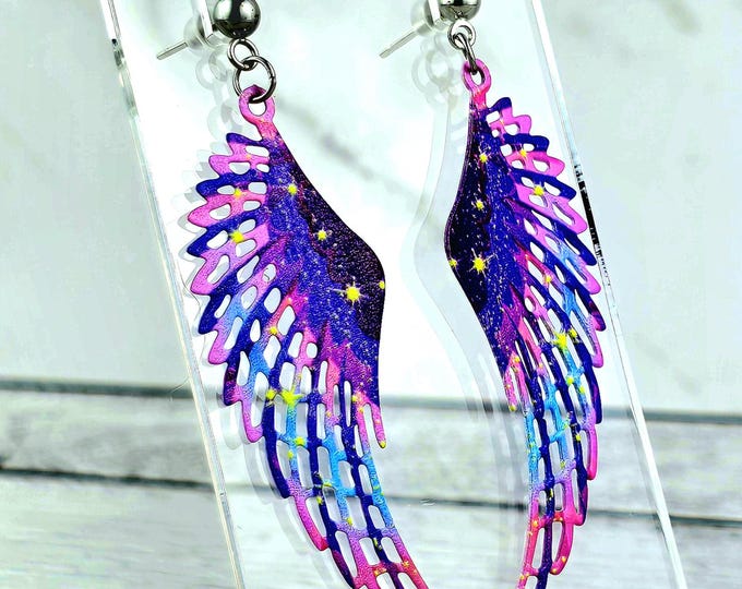 Tye-Dye Dangly Ball Post Angel Wing Earrings