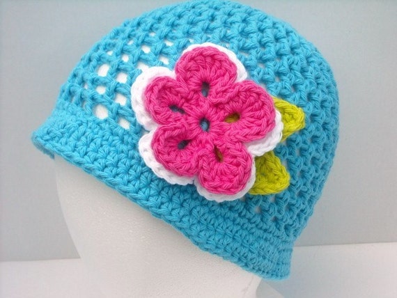 Items similar to Crochet Summer Hat Beanie Any Size Colors with Flowers ...