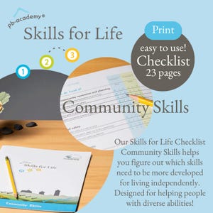 Skills for Life-COMMUNITY. Booklet. Complete checklist assessment tool for teens, young adults, autism, neurodiversity.