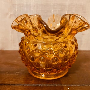 Vintage Fenton amber hobnail vase