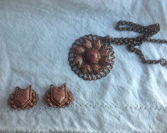 Vintage copper necklace/ earring set from the 1960's