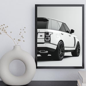 Range Rover Luxury SUV Rear View Modern Wall Art, Black and White Car Photography, Automotive Man Cave Decor, Sleek Range Rover Art Print