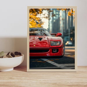 Ferrari F40 Wall Art | Vintage Red Supercar Poster | Classic Sports Car Art Print | Retro Car Wall Decor | Luxury Sport Wall Art