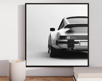 Poster Porsche 911 noir et blanc – Impression numérique d&#39;affiche Porsche – Art mural Porsche 911 de 1991 – Impression d&#39;art mural Porsche noir et blanc