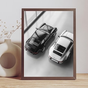 Póster de Porsche 911 clásico en blanco y negro / Póster de Porsche en descarga digital / Impresiones de arte de pared de Porsche 911 1991
