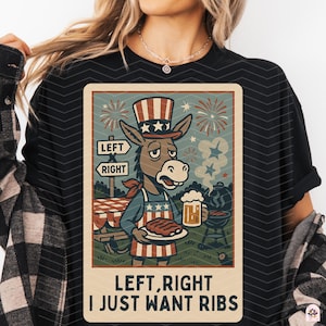 Grappige ezel tarotkaart PNG - links rechts I Just Want Ribs - 4 juli Clipart - politiek dier sublimatie ontwerp