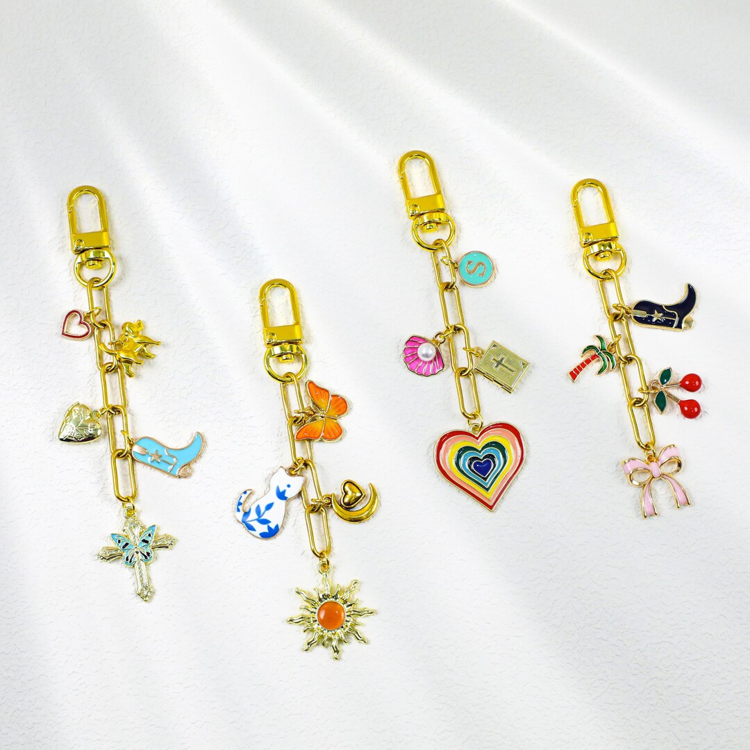 Charm For Keychains Personalized Charm Keychain, Gold Pendant Keychain, Multiple Charms ...