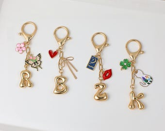Custom keychain, personalized bag charm, handbag accessory, bridesmaid gift, initial and birthstone keychain, Christmas gift for her