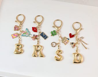 Custom keychains,personalized bag charms,handbag accessories,bridesmaid gifts, keychains with initials and birthstones,Valentine's Day gifts