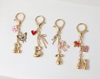 Custom keychain, personalized bag charm, handbag accessory, bridesmaid gift, initial and birthstone keychain, Christmas gift for her
