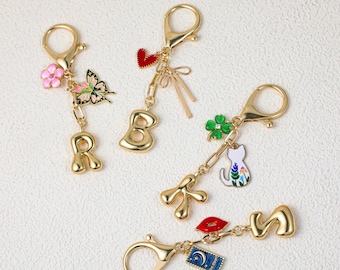 Custom keychain, personalized bag charm, handbag accessory, bridesmaid gift, initial and birthstone keychain, Christmas gift for her