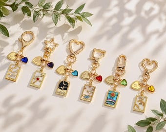 Personalized Tarot Card Birthstone Bag Charm, Mystic Astrology Keychain, Custom Initial Purse Charm, Tarot Gift for Her, Witchy Jewelry