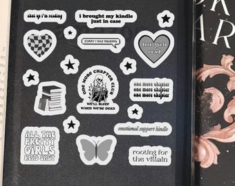 Black & White Bookish Sticker Sheet Set | 18 Dark Themed Bookish Stickers